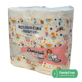 Туалетная бумага детская целлюлозная 3-слойная белая (160 отрывов, 19,55 м, 4/10)