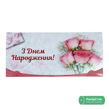 Конверт для денег розовый с розами
