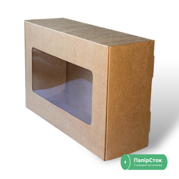 Коробка бумажная с окном крафт 180х120х60 (100/500)