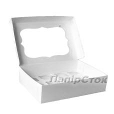 Коробка под кекс с окном и вставками 330х255х110 белая (2 ч.)