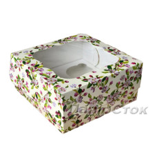 Коробка для пирожных с окном и вставками 170х170х90 Сакура