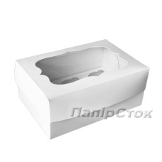 Коробка под кекс с окном и вставками 250х170х110 белая (2 ч.)