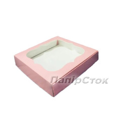 Коробка под пряник с окном 150х150х30 розовая