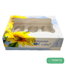 Коробка для капкейков с окном 250х170х80 подсолнух