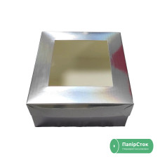 Коробка кондитерская с окном 170х170х90 сребрянная