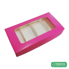 Коробка для еклеров с окном и вставками 220х110х40 розовая
