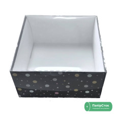 Коробка с прозрачной крышкой 170х170х90 серая в горох