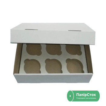 Коробка для 6 капкейков 250х170х80 белая