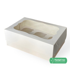 Коробка под кекс с окном и вставками 250х170х80 белая