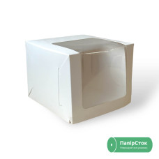 Коробка для торта с панорамным окном 250х250х200 белая (мелов. карт.)